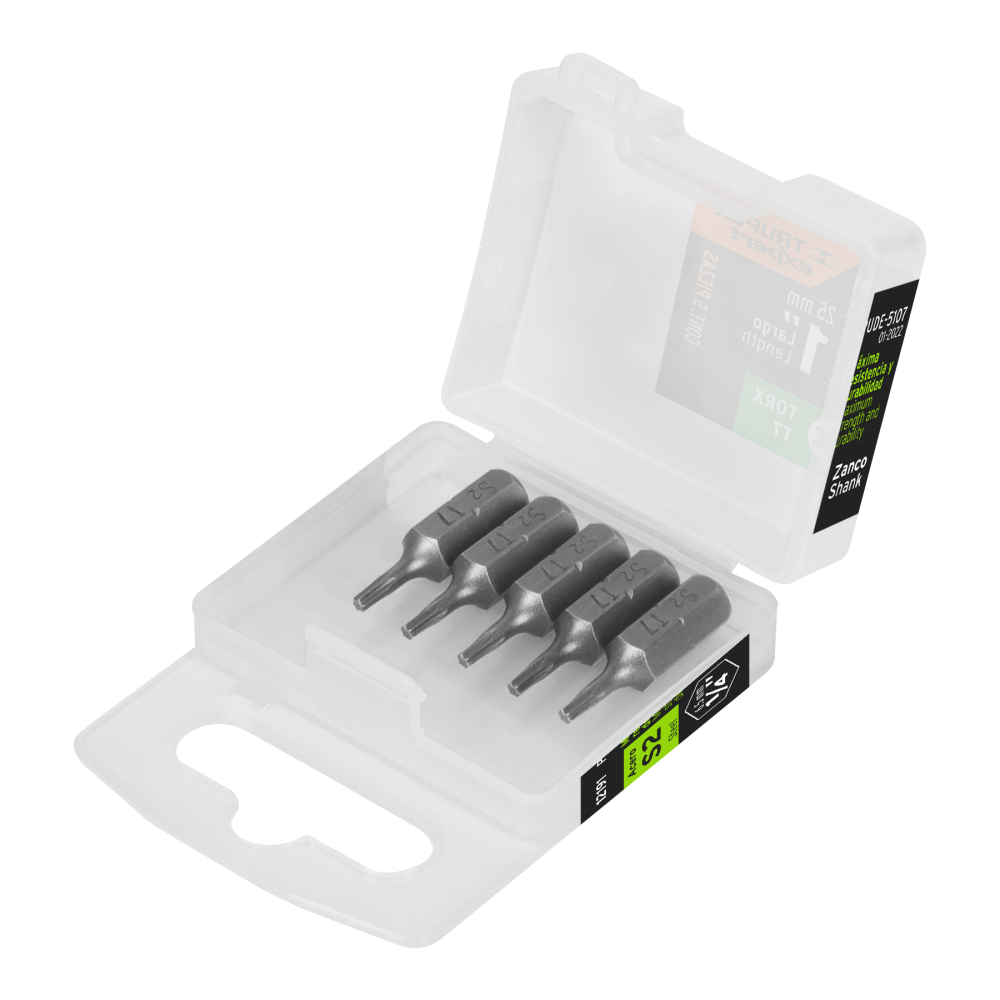Estuche con 5 puntas torx T7 largo 1', TRUPER EXPERT PUDE-5107