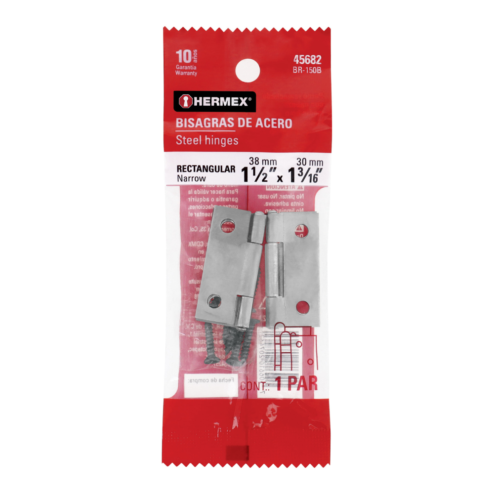Bolsa con 2 bisagras rectangulares 1-1/2', acero pulido BR-150B