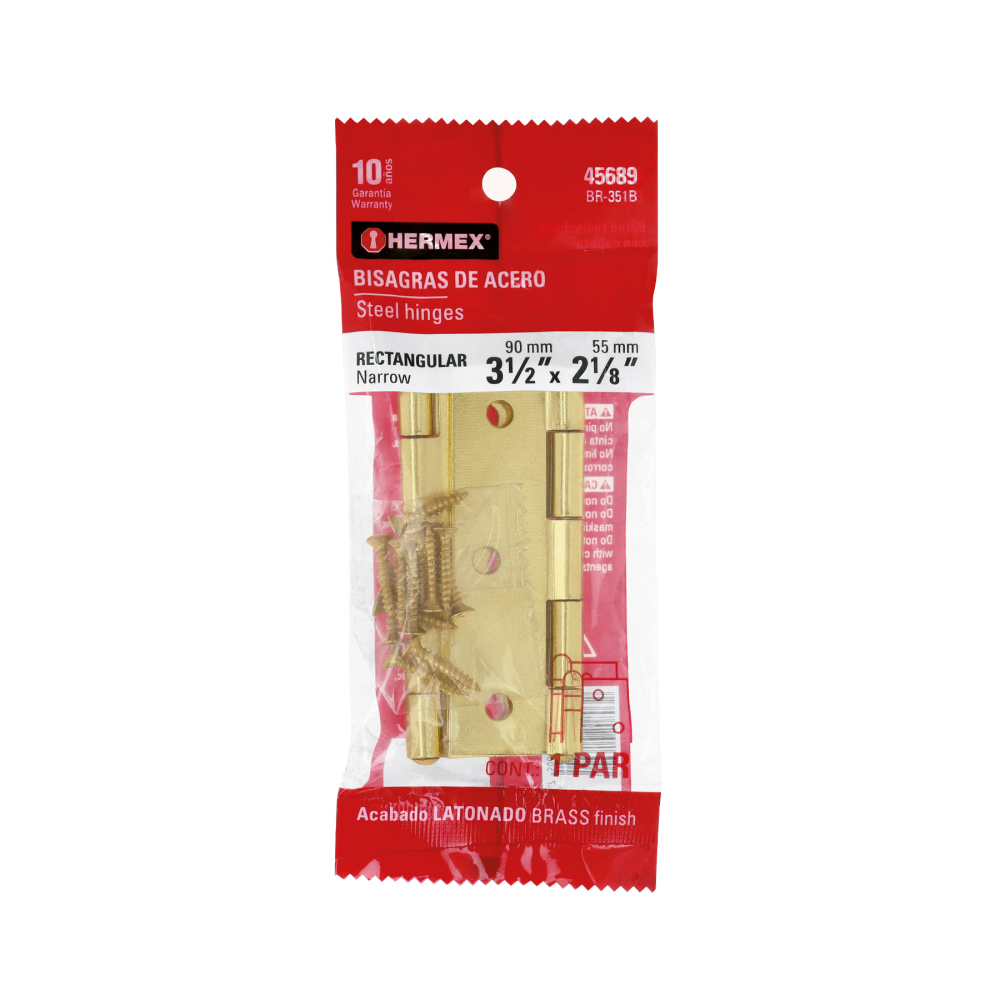 Bolsa con 2 bisagras rectangulares 3-1/2', acero latonado BR-351B