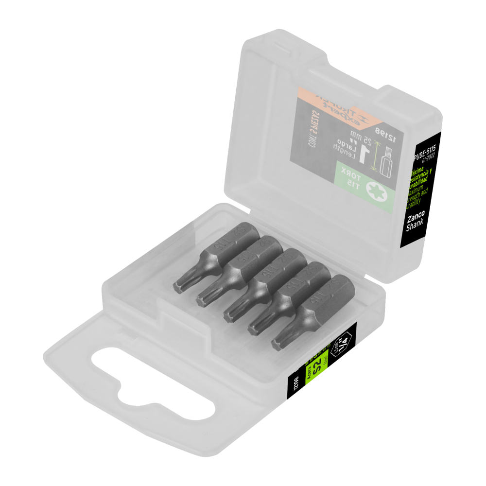 Estuche con 5 puntas torx T15 largo 1', TRUPER EXPERT PUDE-5115
