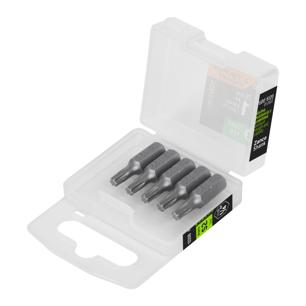 Estuche con 5 puntas torx T20 largo 1', TRUPER EXPERT PUDE-5120