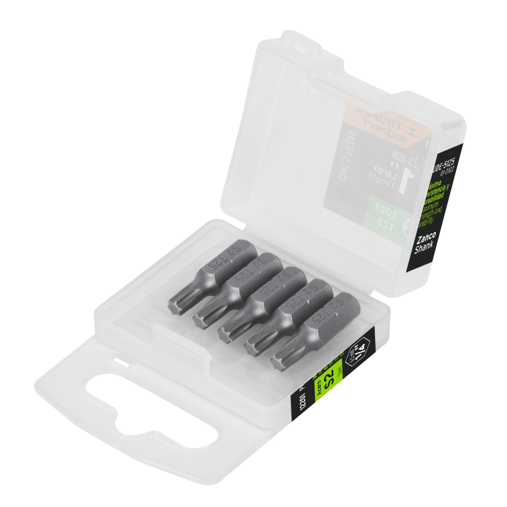 Estuche con 5 puntas torx T25 largo 1', TRUPER EXPERT PUDE-5125