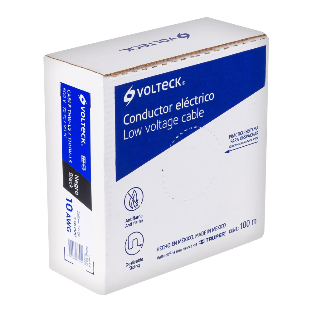 Rollo de 100 m de cable THHW-LS 10 AWG negro, Volteck CAB-10N