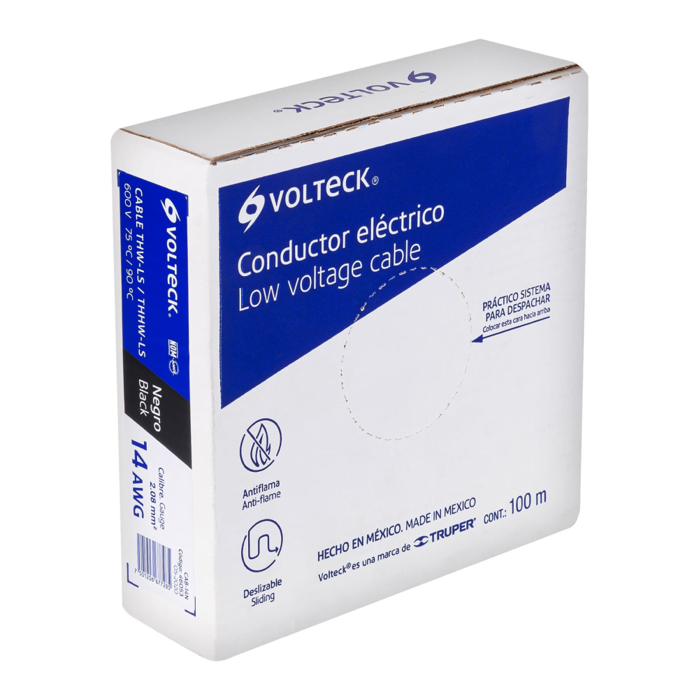 Rollo de 100 m de cable THHW-LS 14 AWG negro, VOLTECK CAB-14N