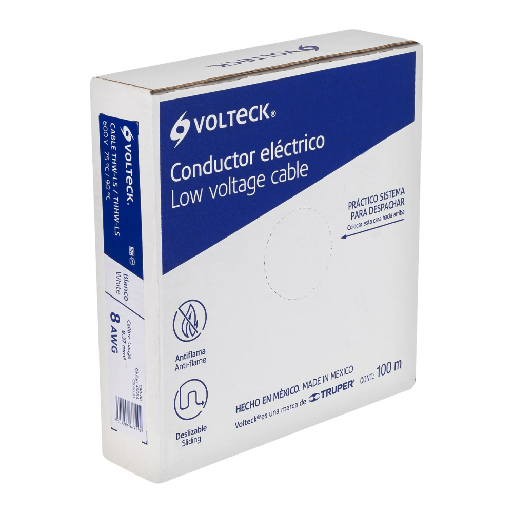 Rollo de 100 m de cable THHW-LS 8 AWG blanco, Volteck CAB-8B