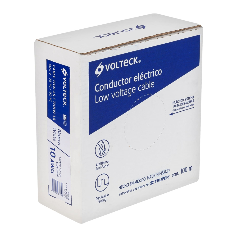Rollo de 100 m de cable THHW-LS 10 AWG blanco, VOLTECK CAB-10B