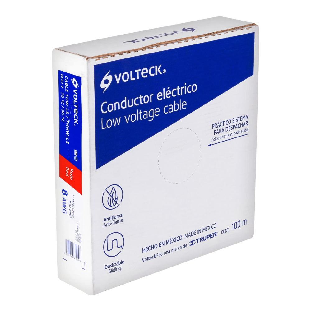 Rollo de 100 m de cable THHW-LS 8 AWG rojo, Volteck CAB-8R