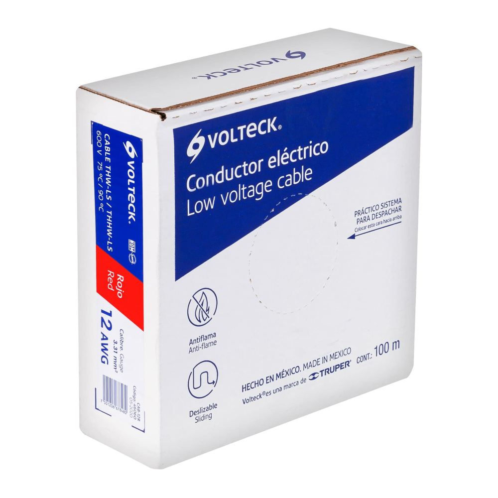 Rollo de 100 m de cable THHW-LS 12 AWG rojo, Volteck CAB-12R