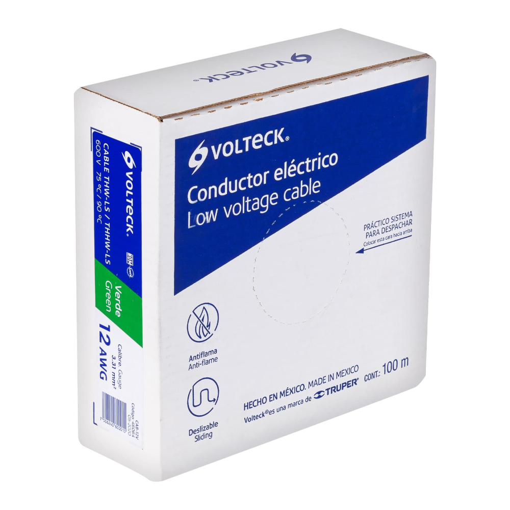 Rollo de 100 m de cable THHW-LS 12 AWG verde, Volteck CAB-12V