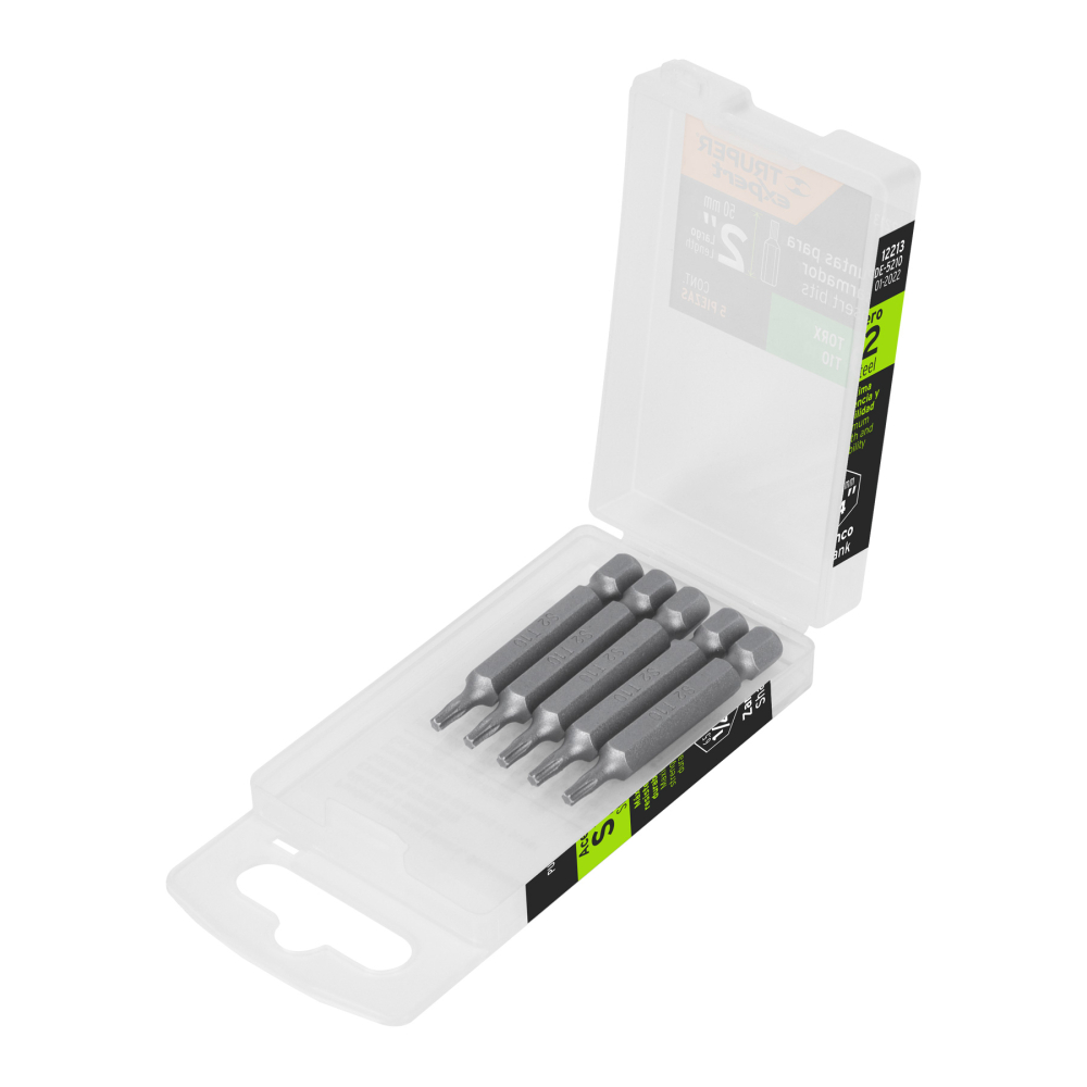 Estuche con 5 puntas torx T10 largo 2', Truper Expert PUDE-5210