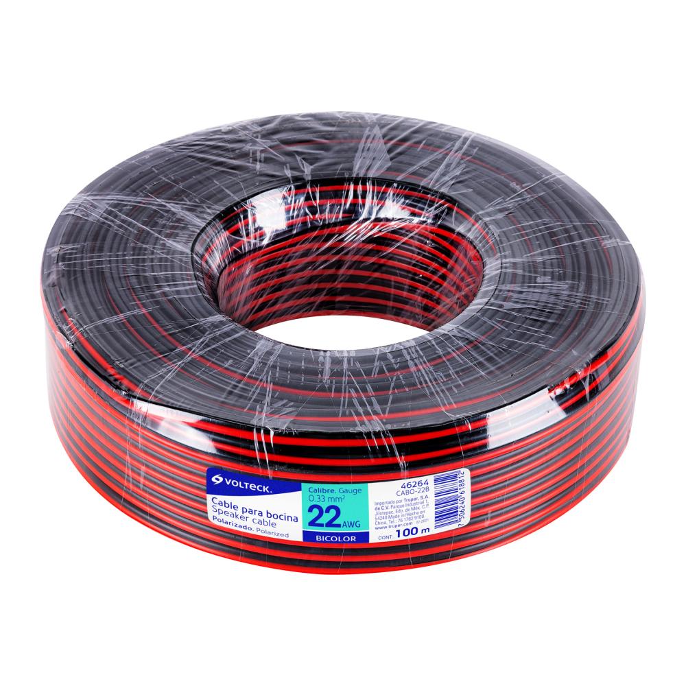 Rollo de 100 m de cable polarizado bicolor p/bocina 22 AWG CABO-22B