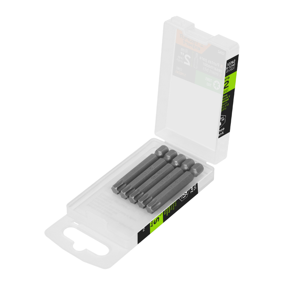 Estuche con 5 puntas torx T40 largo 2', Truper Expert PUDE-5240