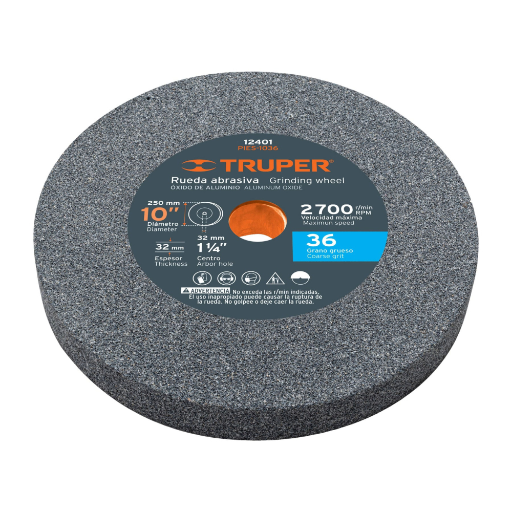 Rueda abrasiva p/esmeril 10'x32mm, óxido aluminio, grano 36 PIES-1036