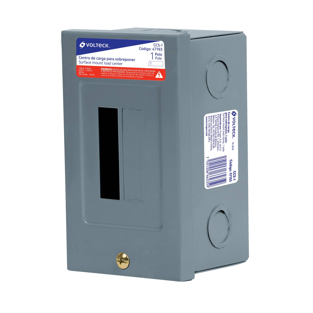 Centro de carga metálico 1 polo 50A de sobreponer, VOLTECK CCS-1