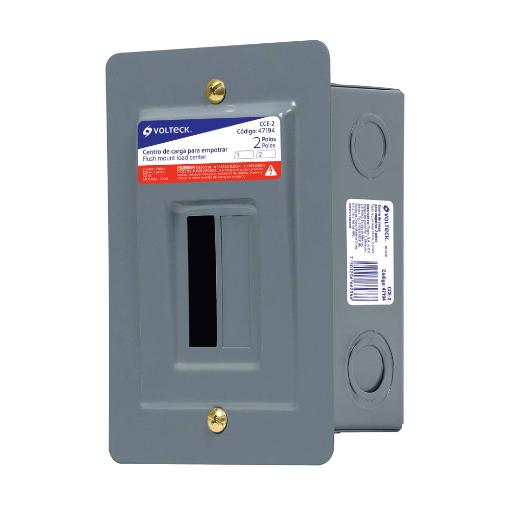 Centro de carga metálico 2 polos 50A de empotrar, VOLTECK CCE-2