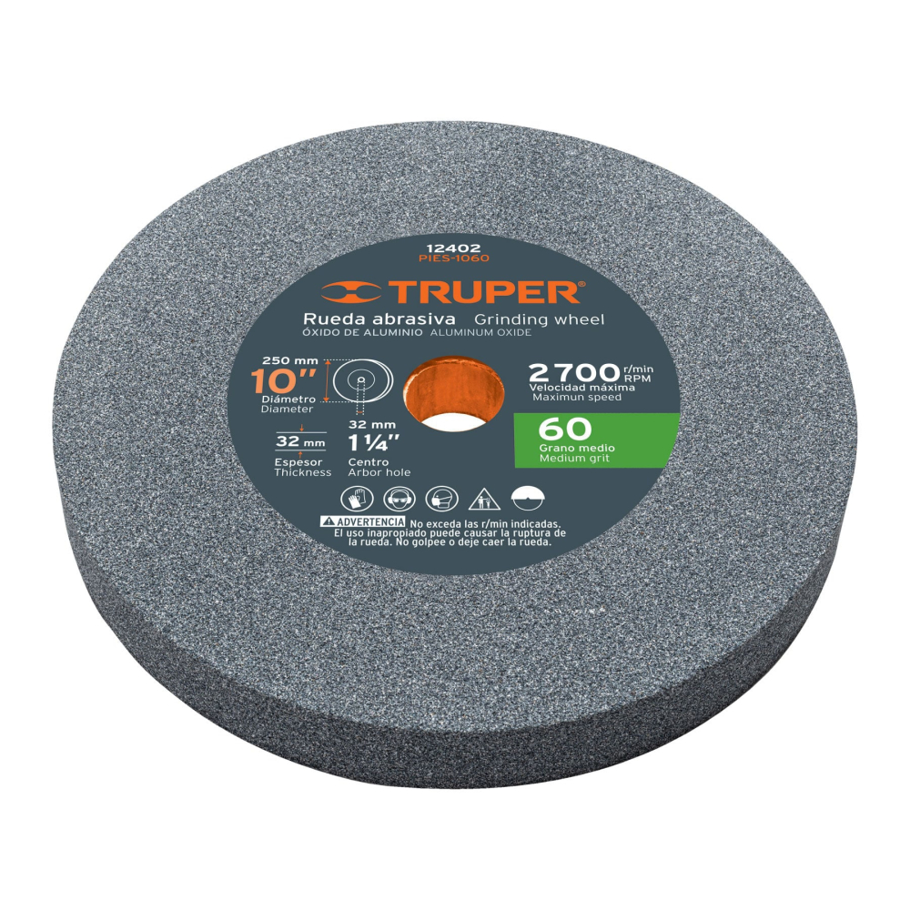 Rueda abrasiva p/esmeril 10'x32mm, óxido aluminio, grano 60 PIES-1060