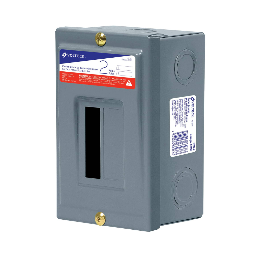 Centro de carga metálico 2 polos 50A de sobreponer, VOLTECK CCS-2