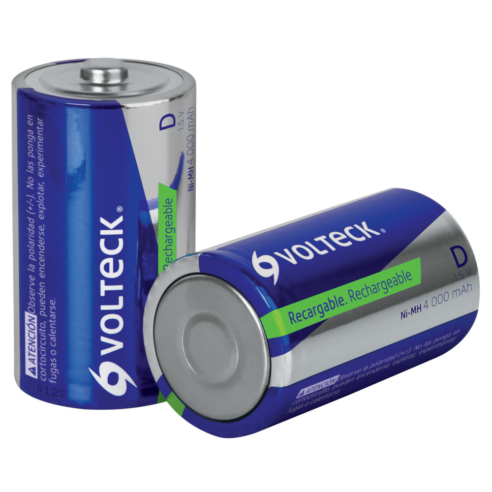 Blíster con 2 pilas recargables D larga duración, 4000 mAh RE-D