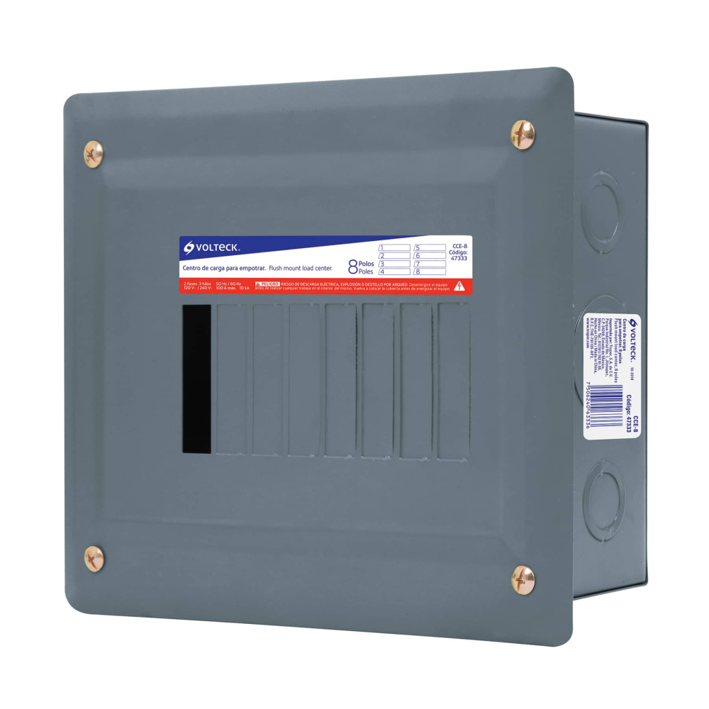 Centro de carga metálico 8 polos 100A de empotrar, VOLTECK CCE-8