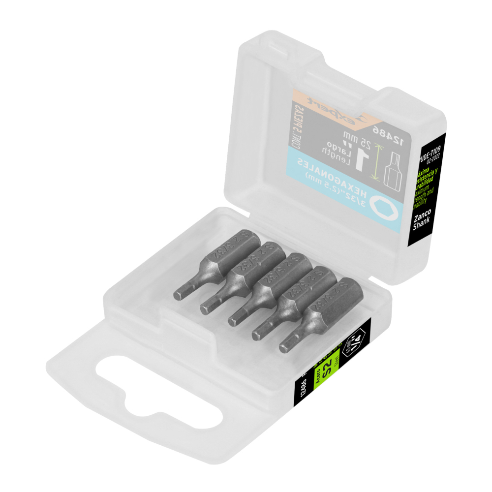 Estuche con 5 puntas hexagonales de 3/32mm largo 1', Expert PUDE-7109