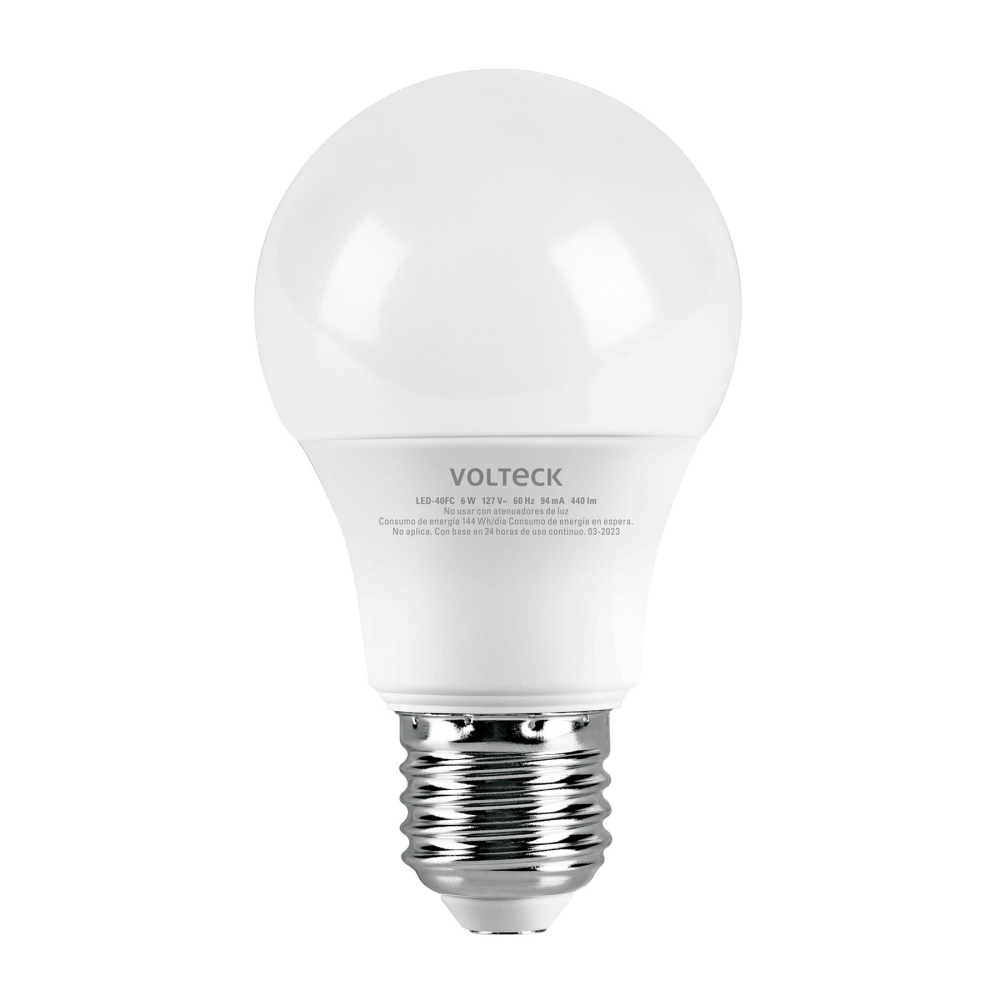 Foco LED 6W (40W) A19, 6500K blanca fría, 440 lm, caja LED-40FC