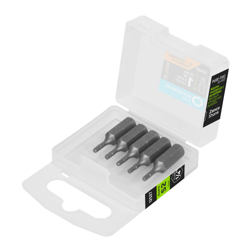 Estuche con 5 puntas hexagonales de 2 mm largo 1', EXPERT PUDE-7102