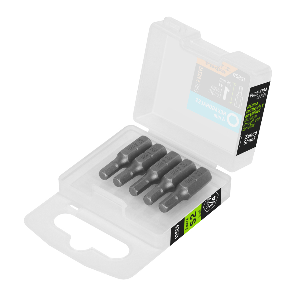 Estuche con 5 puntas hexagonales de 4 mm largo 1', Expert PUDE-7104