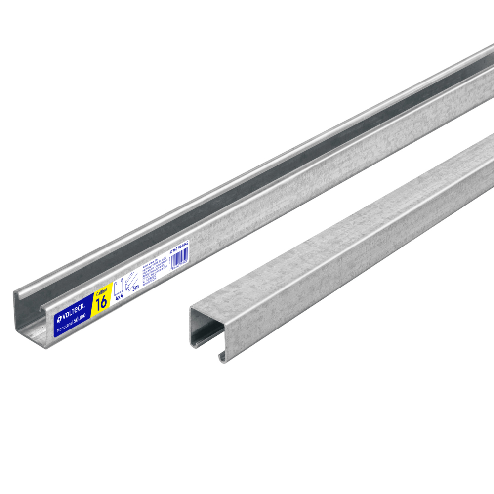 Perfil monocanal sólido de 3 m, 4 x 4 cm cal. 16, VOLTECK PU-164S