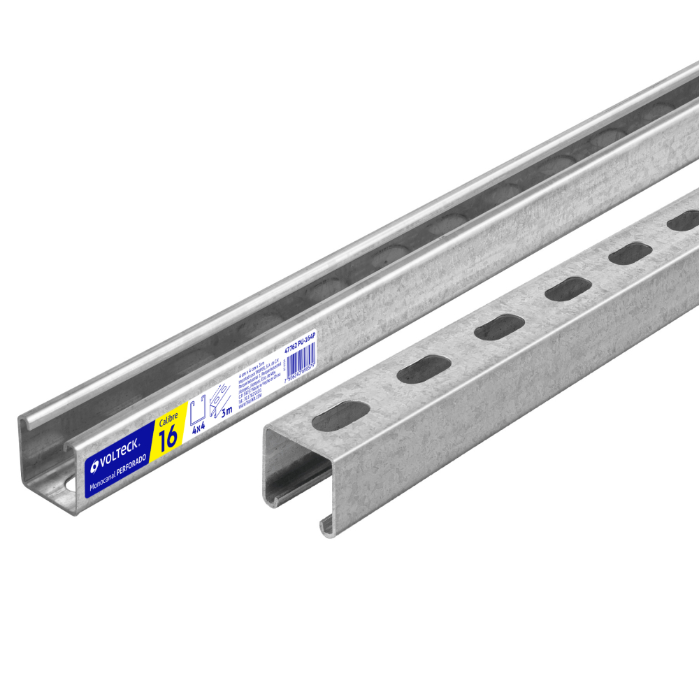 Perfil monocanal perforado de 3 m, 4 x 4 cm cal. 16, VOLTECK PU-164P