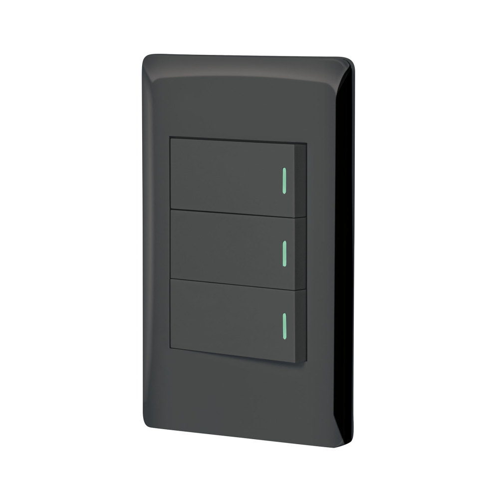 Placa armada negra 2 interruptores 1 de 3 vías 1 mód,Lisboa PA-APTR-ELN