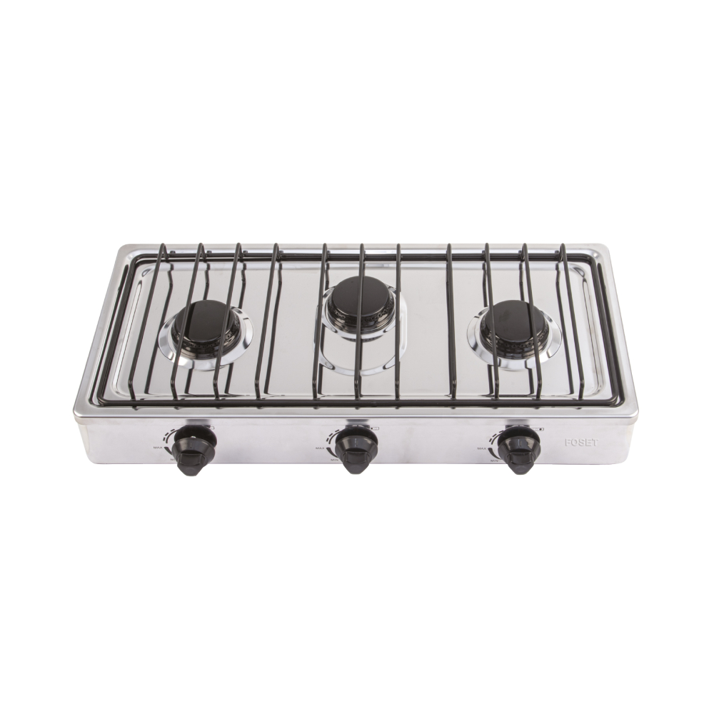 Parrilla de gas de sobreponer 3 quemadores, inox, FOSET PAGA-3X