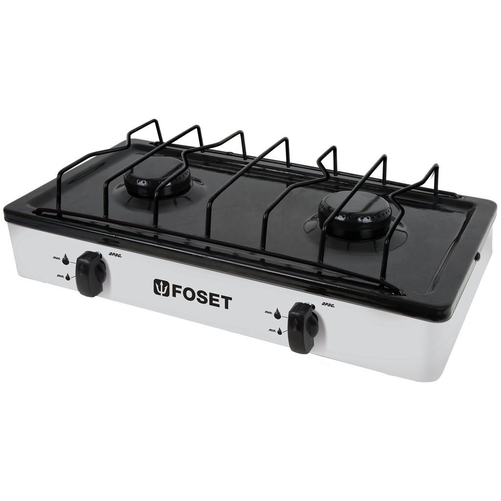 Parrilla de gas de sobreponer 2 quemadores, blanca, FOSET PAGA-2B