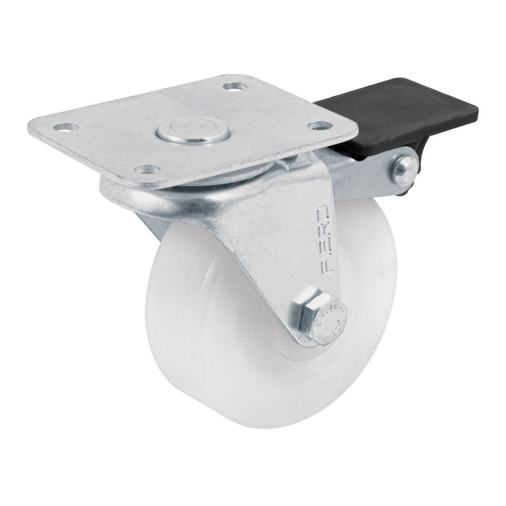 Rodaja de polietileno 2-1/2' placa giratoria con freno FIERO RO-2211F
