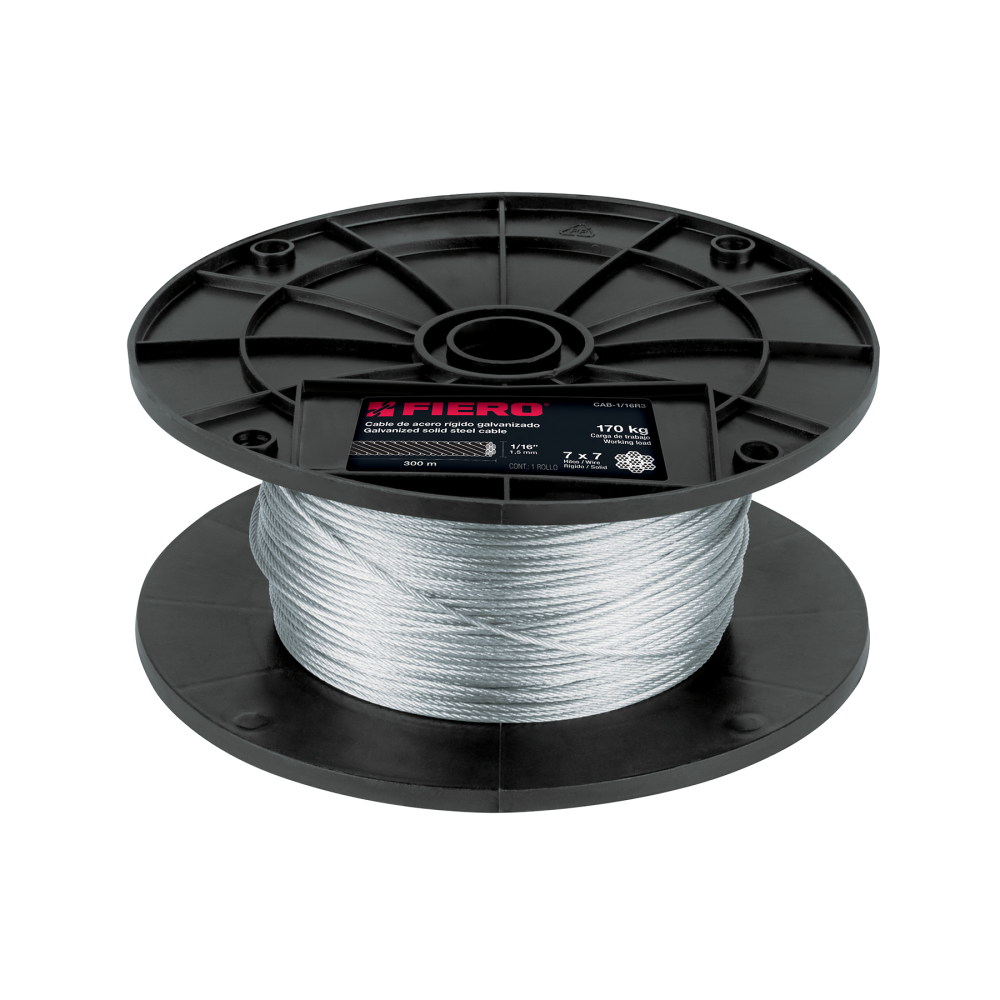 Metro de cable rígido 1/16' de acero 7x7 hilos, 300 m, FIERO CAB-1/16R3