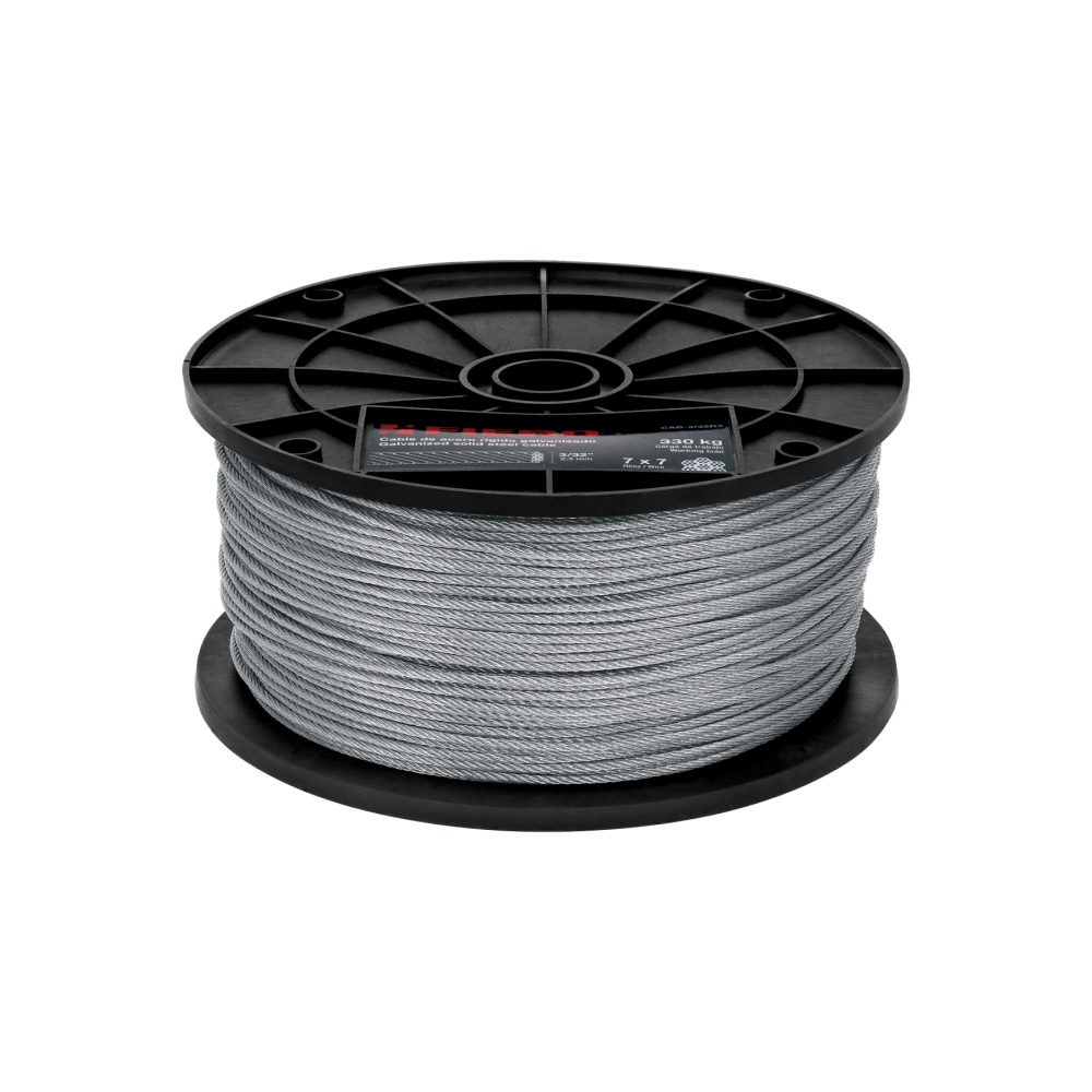 Metro de cable rígido 3/32' de acero 7x7 hilos, 300 m, FIERO CAB-3/32R3