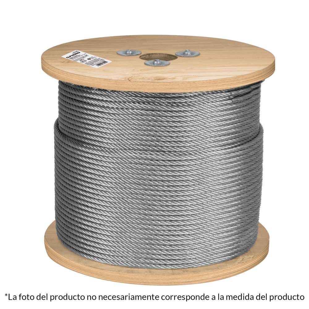 Metro de cable rígido 3/16' de acero 7x7 hilos, 300 m, FIERO CAB-3/16R3