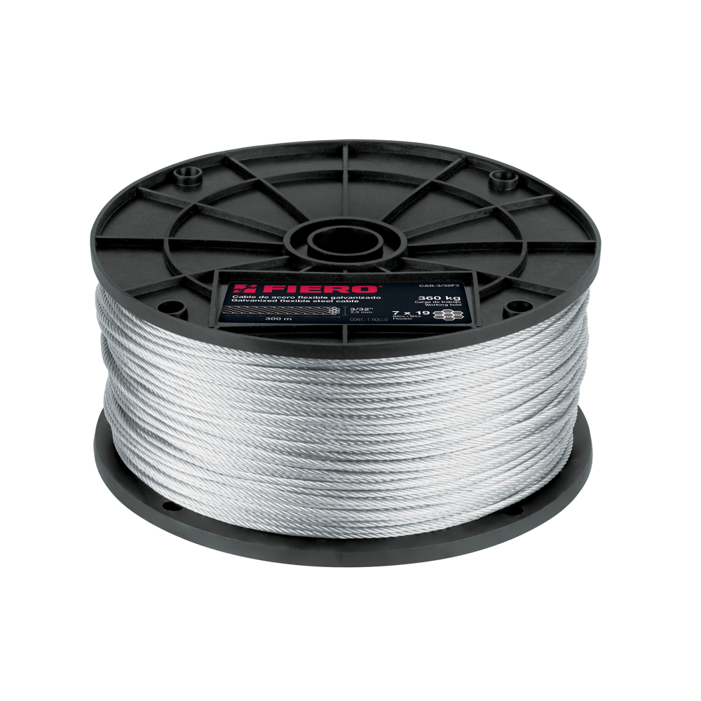 Metro de cable flexible 3/32' de acero 7x19 hilos, 300 m CAB-3/32F3