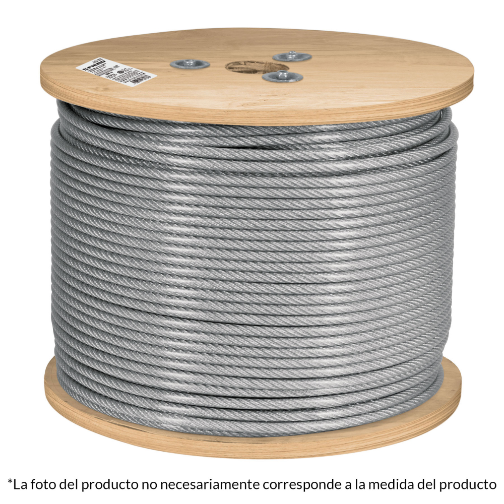 Metro de cable rígido 1/8' acero 7x7 recubierto PVC, 300 m CAB-1/8RX3