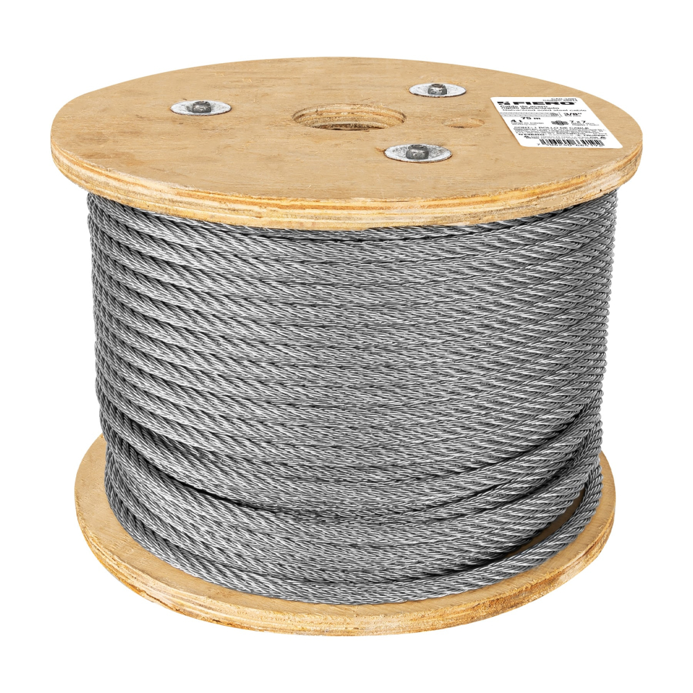 Metro de cable rígido 3/8' de acero 7x7 hilos, 75 m, FIERO CAB-3/8R