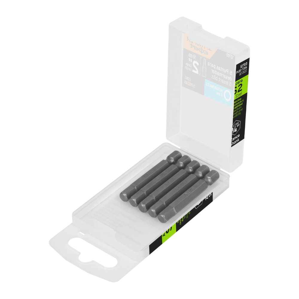 Estuche con 5 puntas hexagonales de 6 mm largo 2', Expert PUDE-7206