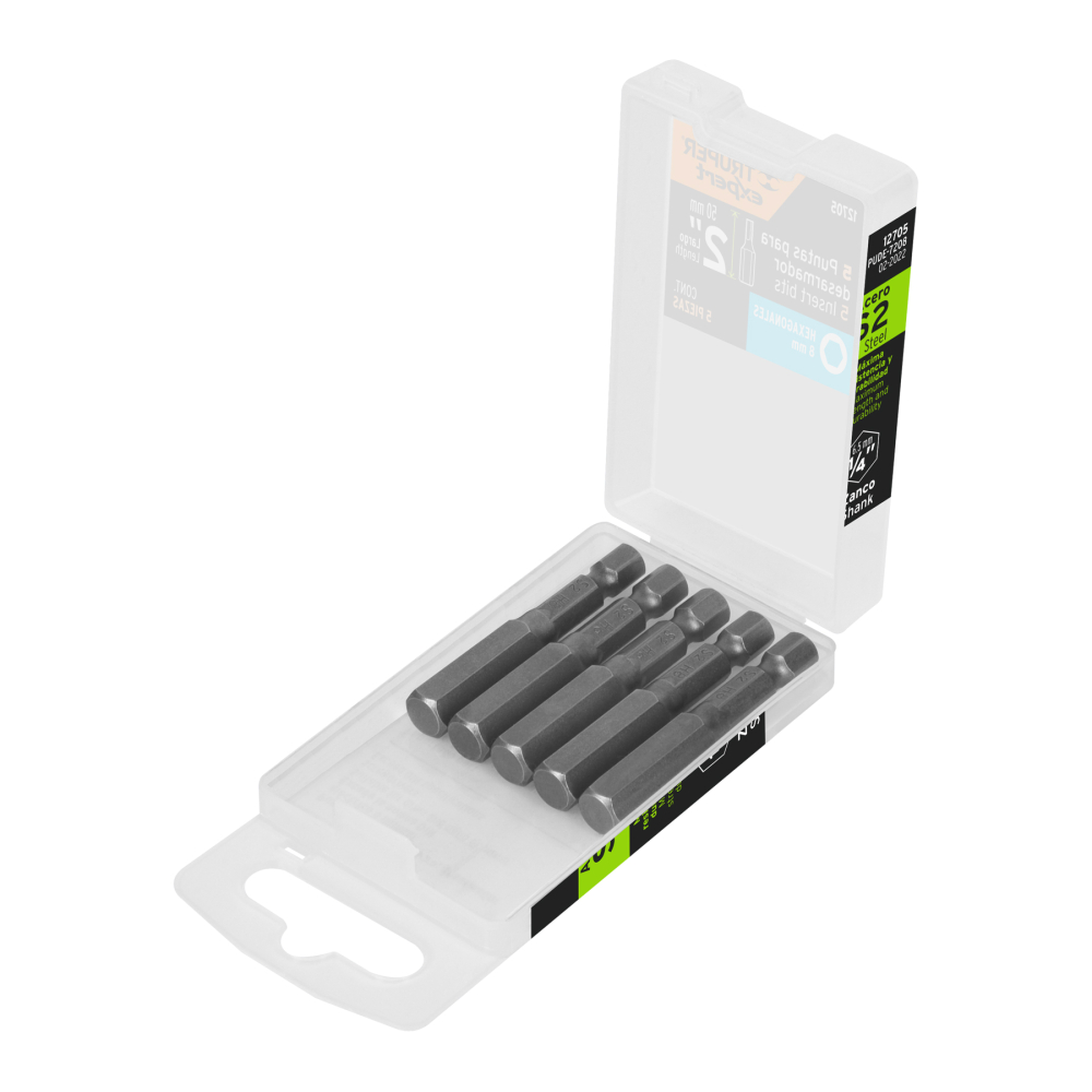 Estuche con 5 puntas hexagonales de 8 mm largo 2', EXPERT PUDE-7208