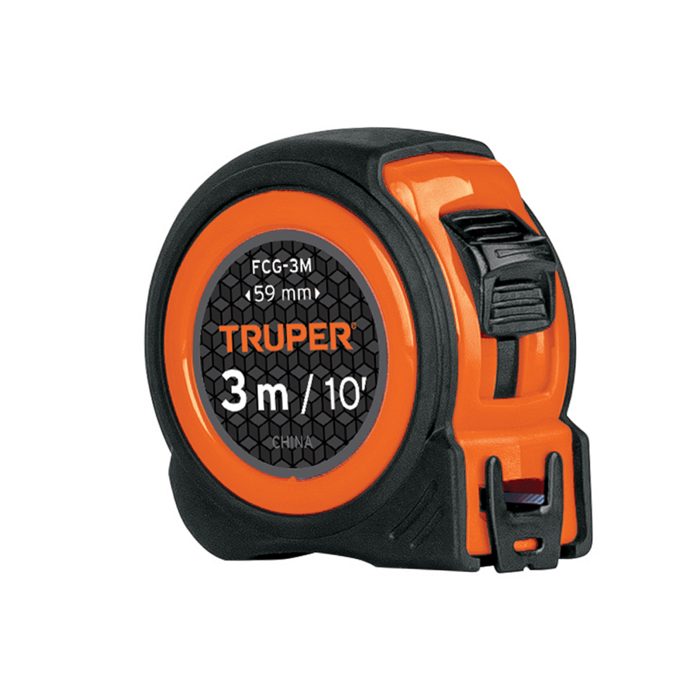 Flexómetro compacto contra impactos 3 m cinta 16 mm, TRUPER FCG-3M