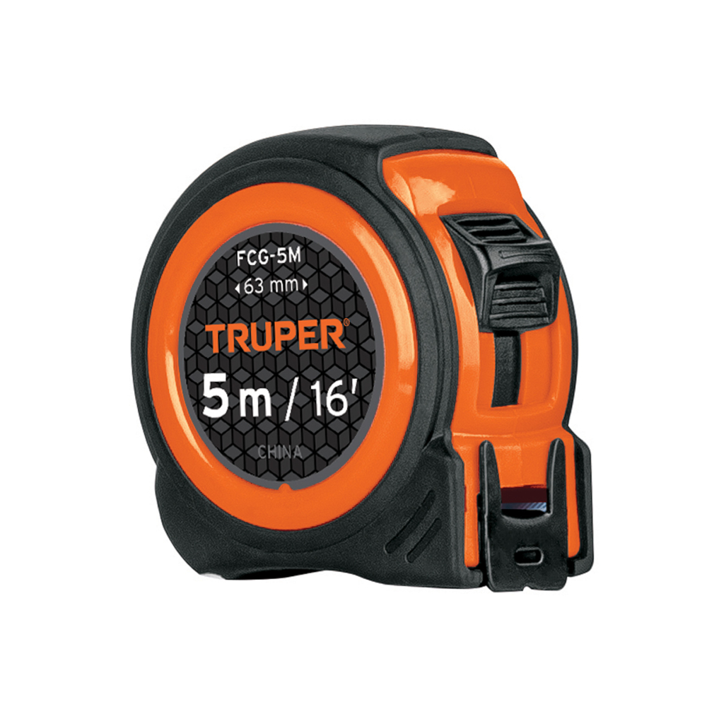 Flexómetro compacto contra impactos 5 m cinta 19 mm, TRUPER FCG-5M