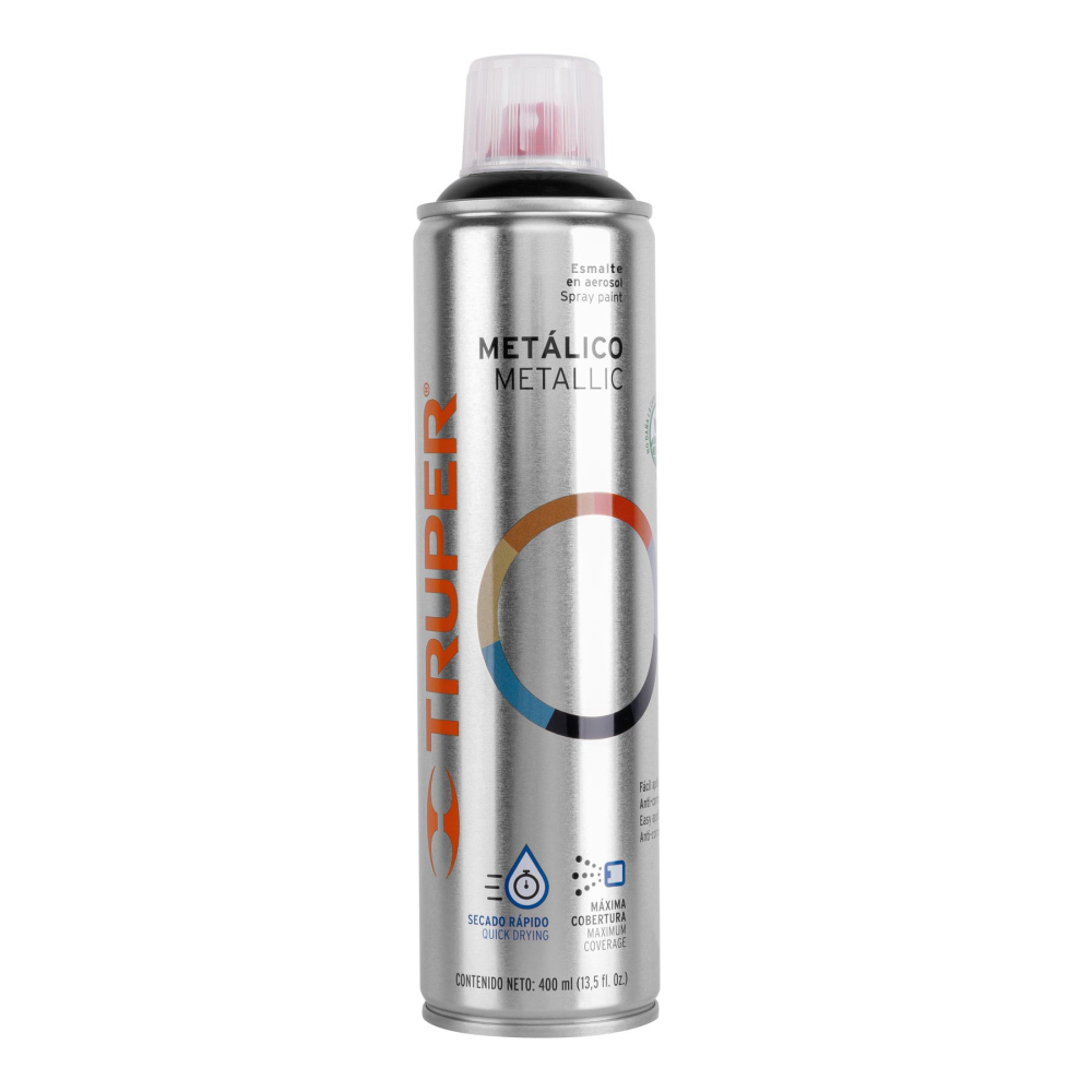 Pintura aerosol negro metálico, bote esbelto 400 ml, TRUPER PAM-NE