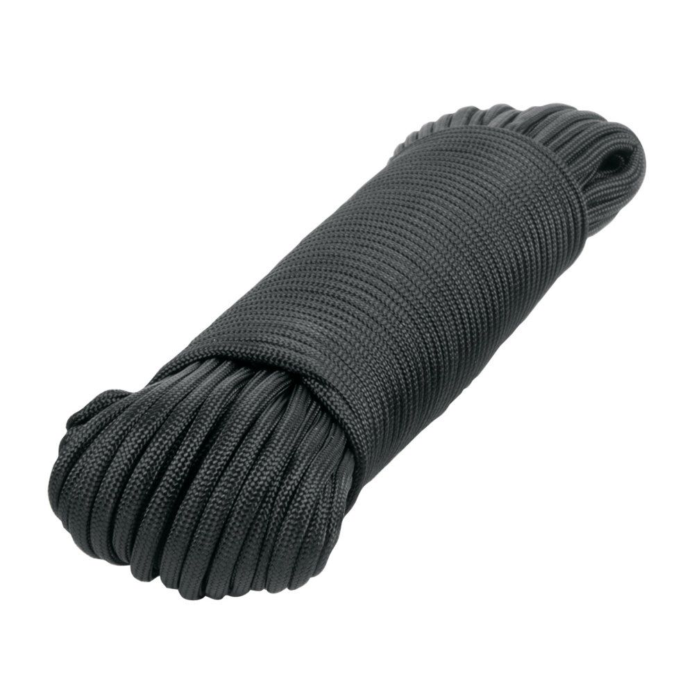Piola de nylon paracord de 4mm x 30m negro, madeja, FIERO PIO-430NN