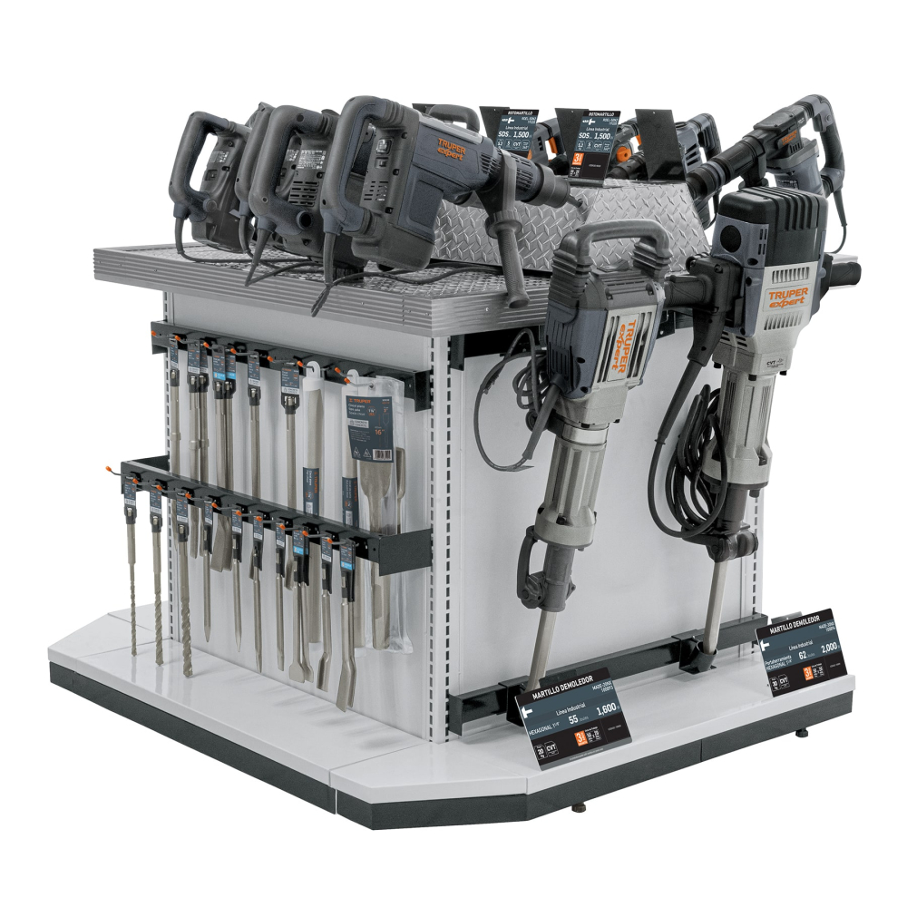 Mueble exhibidor con herramientas de demolición R-MAQ-DE