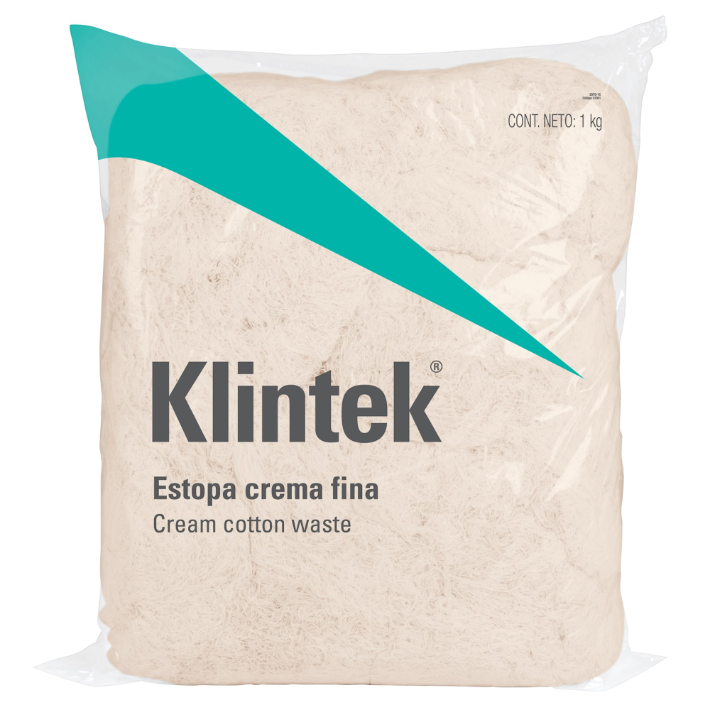 Bolsa de 1 kg de estopa extra fina, color crema, KLINTEK ESTO-1C