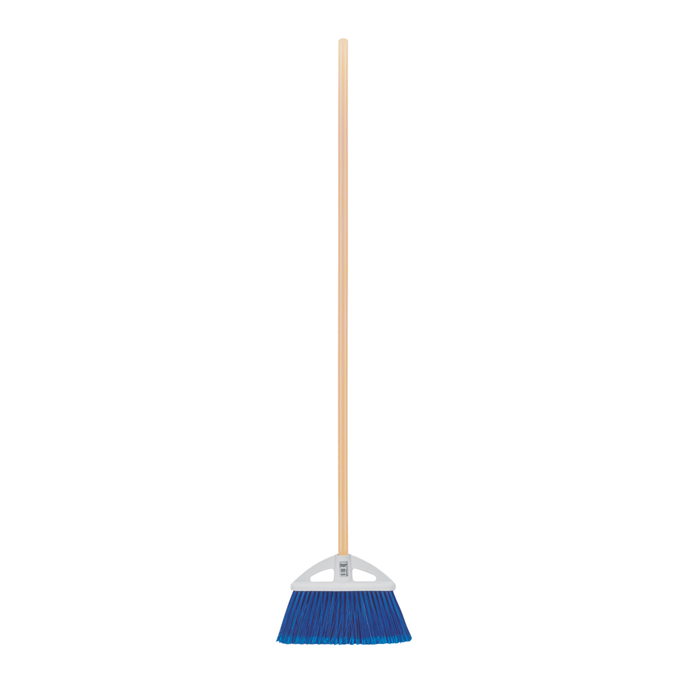 Escoba chica tipo abanico, cerdas de PVC, bastón de madera ES-160A