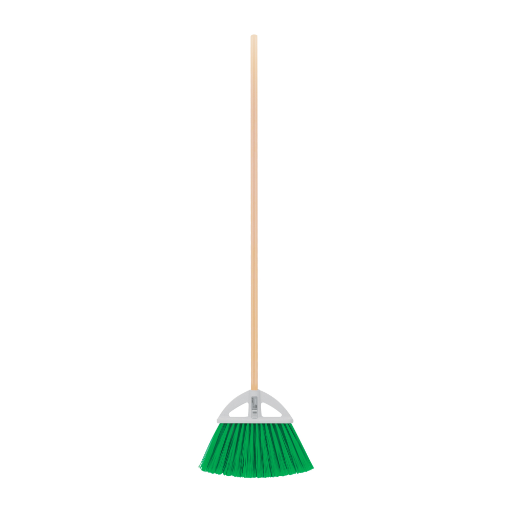 Escoba grande tipo abanico, cerdas de PVC, bastón de madera ES-250A