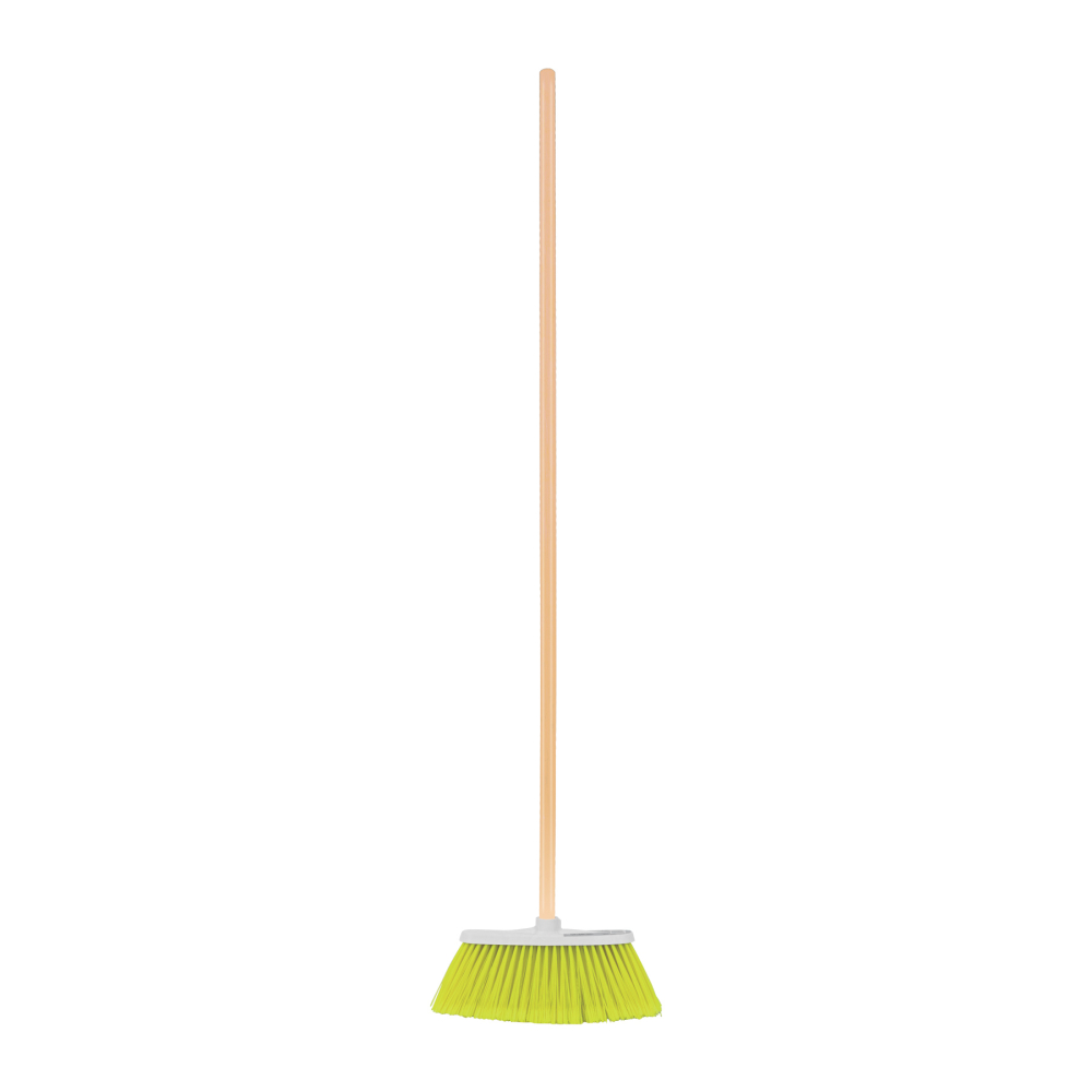 Escoba chica tipo cepillo, cerdas de PVC, bastón de madera ES-140C